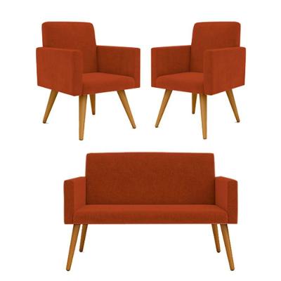Kit Namoradeira + 2 Poltronas Decorativas Recepção terracota