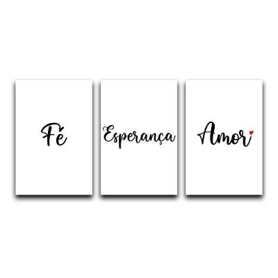 Kit Placas Quadros Decorativos 3 pçs 20x30 Fé Esperança Amor