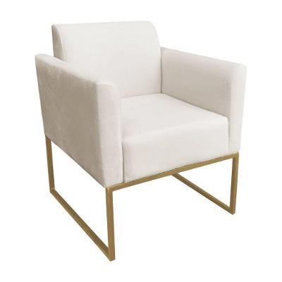 Poltrona Decorativa Base Industrial Dourada Maressa S03 Suede Bege - Ibiza