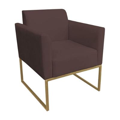 Poltrona Decorativa Base Industrial Dourada Maressa S06 Suede Marrom - Ibiza