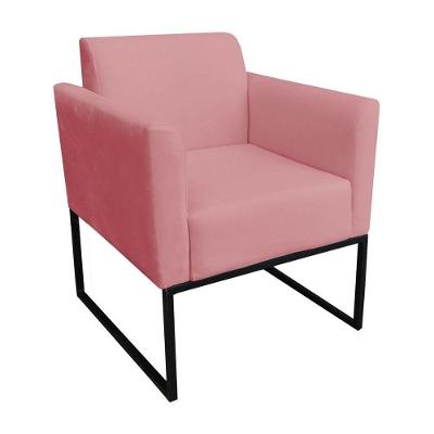 Poltrona Decorativa Base Industrial Preto Maressa S17 Suede Rosê - Ibiza