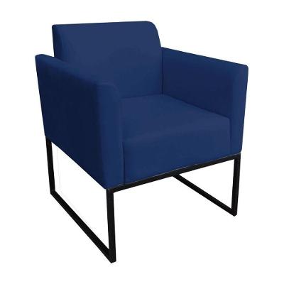 Poltrona Decorativa Base Industrial Preto Maressa S04 Suede Azul Marinho - Ibiza