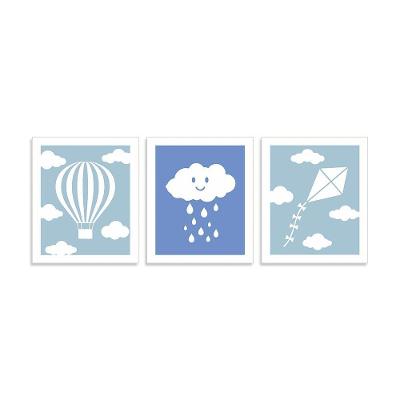 Kit De Quadros Nuvem 24cmx28,5cm - Cria Arte Laser Azul Claro