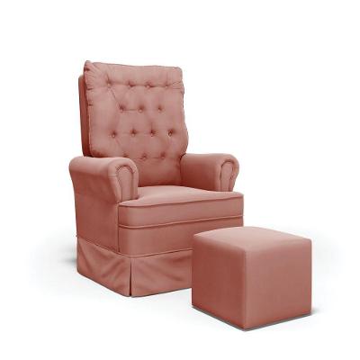 Poltrona De Amamentação Com Balanço E Puff Laura Veludo Base De Madeira - D'rossi Cor Rose