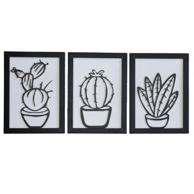 Kit Com 3 Quadros Personalizados Em Mdf (33x24,5) Kit 3 Quadros 3 - Preto