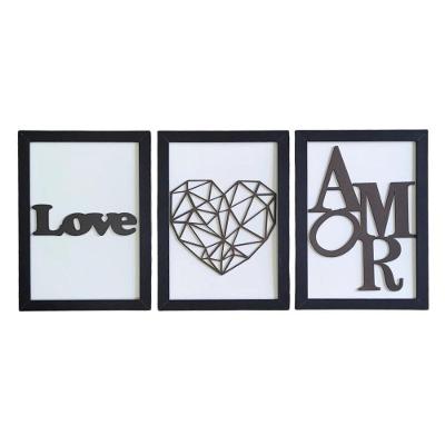 Kit Com 3 Quadros Personalizados Em Mdf (33x24,5) Kit 3 Quadros 1 - Preto