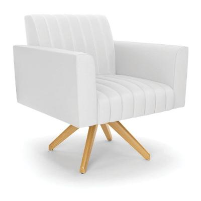 Poltrona Giratória Viena Gomada Corino Base De Madeira Ma30 - D'rossi Cor Branco