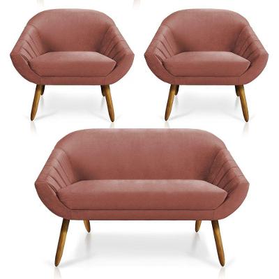 Kit 01 Namoradeira e 02 Poltronas Veludo Rose Castanho