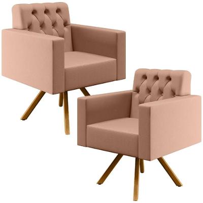 Kit 02 Poltronas Giratórias Capitonê Linho Rosê