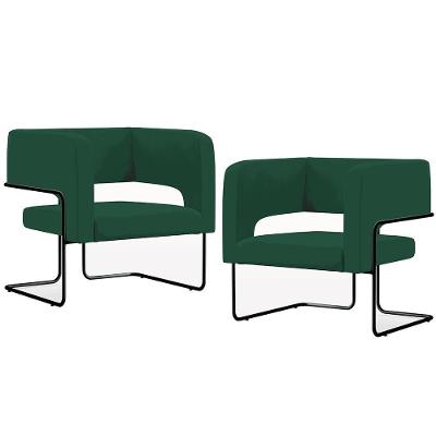 Kit 02 Poltronas Base De Aço Preto Veludo Verde C-303