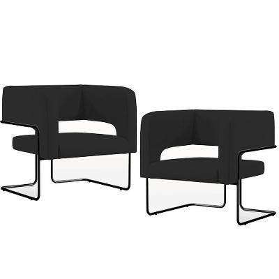 Kit 02 Poltronas Base De Aço Preto Veludo Preto C-300
