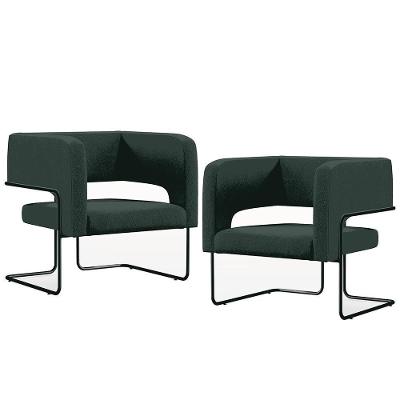 Kit 02 Poltronas Base De Aço Preto Linho Verde C-117