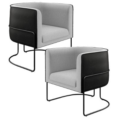Kit 02 Poltronas Base Aço Preto Linho Cinza Corano Preto