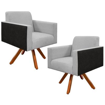 Kit 02 Poltronas Helô L02 Cinza Preto