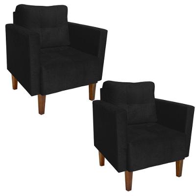 Kit 02 Poltronas Lívia Suede Preto Pés Chanfrado Drossi