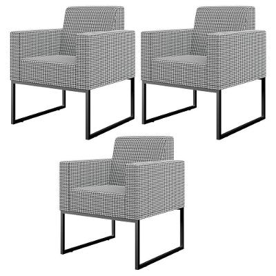 Kit 03 Poltronas Sala Base Fixa Metal Helô L02 Pied Poule