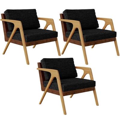 Kit 03 Poltronas Pietra L02 Couríssimo Marrom Linho Chumbo