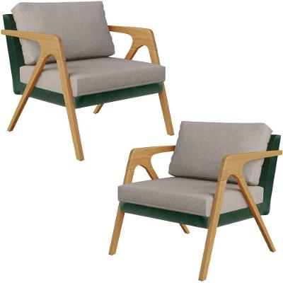 Kit 02 Poltronas Sala L02 Facto Verde Musgo Linho Bege
