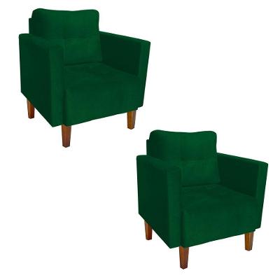 Kit 2 Poltronas Livia Suede Verde Pés Chanfrado Castanho - D'rossi