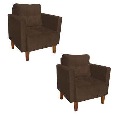 Kit 2 Poltronas Livia Suede Marrom Pés Chanfrado Castanho - D'rossi