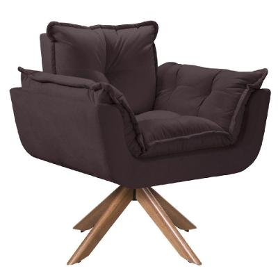 Poltrona Opala Giratória Madeira Suede