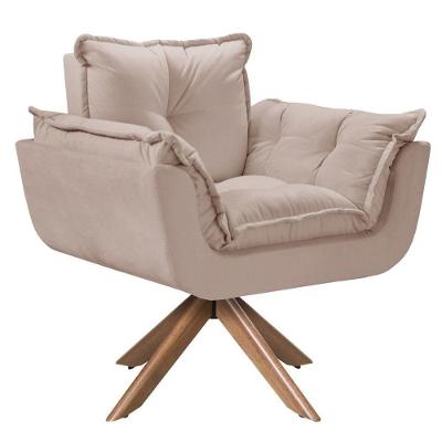 Poltrona Opala Giratória Madeira Suede