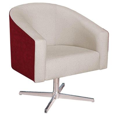 Poltrona Luiza Base Giratória De Metal Factor Vermelho E Linho Cor Bege