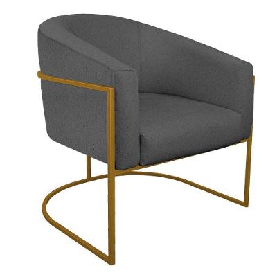 Poltrona Luiza Base De Ferro Dourado Linho Cor Cinza Escuro