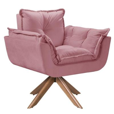 Poltrona Opala Giratória Madeira Suede