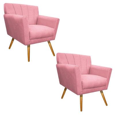 02 Poltronas Laura Mel Suede Rosa Bebê