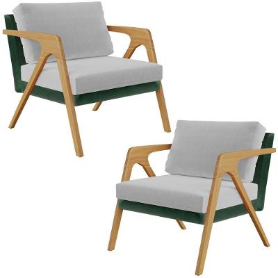 Kit 02 Poltronas Sala L02 Facto Verde Musgo Linho Cinza