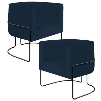 Kit 02 Poltronas Preto Betina D02 Veludo Azul Oxford C-304