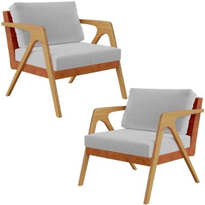 Kit 02 Poltronas Sala L02 Couríssimo Camel Linho Cinza