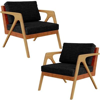 Kit 02 Poltronas Sala L02 Couríssimo Camel Linho Chumbo