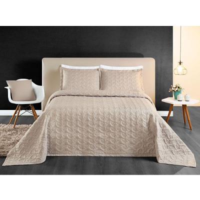 Kit Cobre Leito Desirée Casal Bordado Micropercal 200 Fios 3 Peças - Cáqui