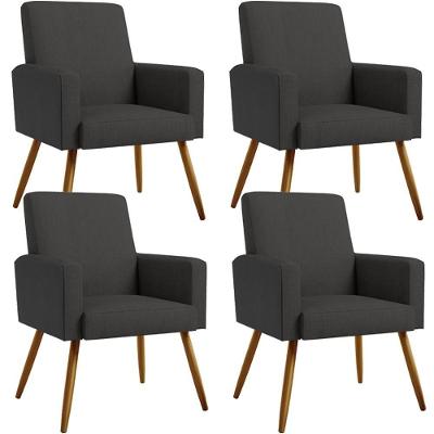 Kit 04 Poltronas Pés Palito Linho Chumbo Couríssimo Preto