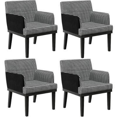 Kit 04 Poltronas Base Preto Suede Pied Poule Preto