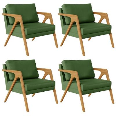 Kit 04 Poltronas Com Estrutura Madeira L02 Facto Verde Musgo