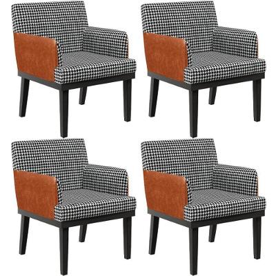 Kit 04 Poltronas Base Preto Suede Pied Poule Camel