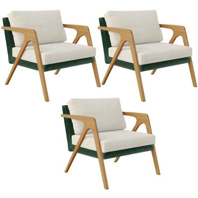 Kit 03 Poltronas Sala L02 Facto Verde Musgo Linho Champagne