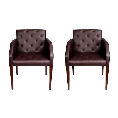Kit 2 Poltronas Decorativa Nina Em Tecido Sintético Costura Capitonê - Marrom - Cor: Marrom