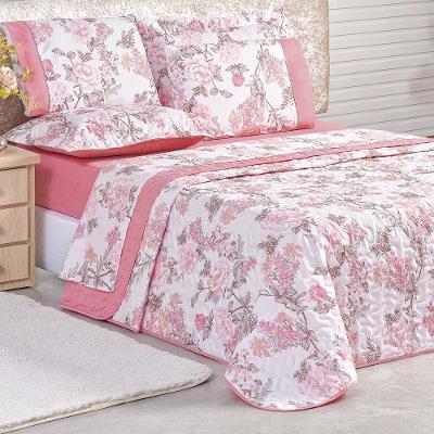 Kit Cobre Leito Solteiro Diamond Dupla Face Micropercal 200 Fios Estampado 2 Peças - Rosa Flowers