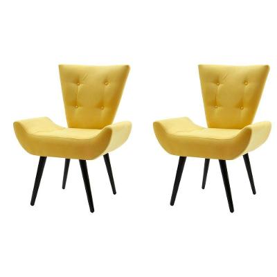Kit 2 Poltronas Decorativa Emilia Suede Pé Palito - Amarela - Cor: Amarelo