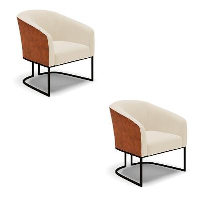 Kit 2 Poltronas Stella Corano Nozes Com Linho Bege A19 Base Industrial Preto - D'Rossi