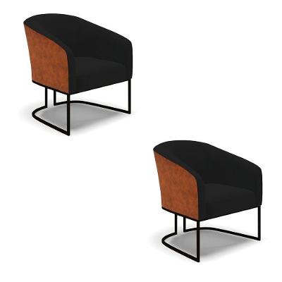 Kit 2 Poltronas Stella Corano Nozes Com Linho Preto A79 Base Industrial Preto - D'Rossi