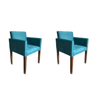 Kit 2 Poltronas Nina Para Escritório Sala De Recepção Tecido Suede - Azul Turqueza - Cor: Azul
