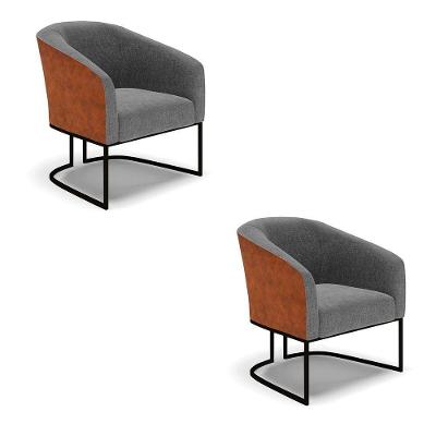 Kit 2 Poltronas Stella Corano Nozes Com Linho Grafite A26 Base Industrial Preto - D'Rossi