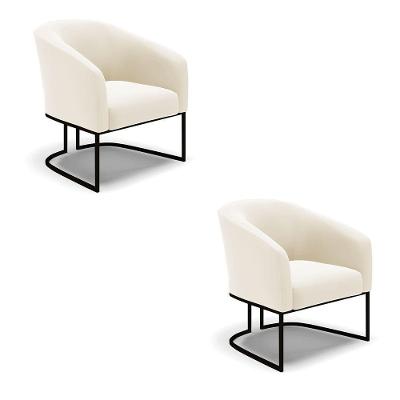 Kit 2 Poltronas Stella Veludo Base Industrial Preto - D'Rossi Cor Bege