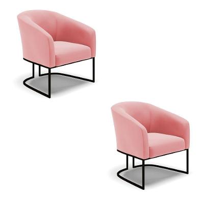 Kit 2 Poltronas Stella Suede Base Industrial Preto - D'Rossi Cor Rose