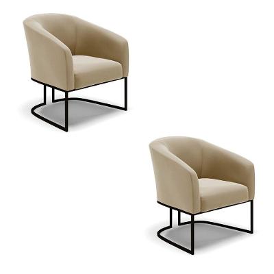 Kit 2 Poltronas Stella Suede Marrom Rato Base Industrial Preto - D'Rossi
